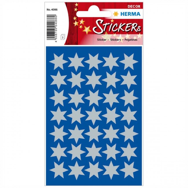 HERMA Sticker 4086 Sterne 16mm silber 3 Blatt = 105 Aufkleber