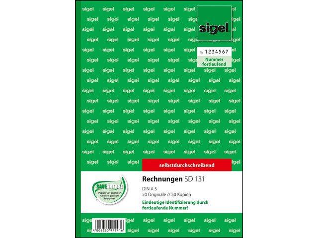 Rechnung A5 SD 2x50Bl mit fortlaufender Nummerierung